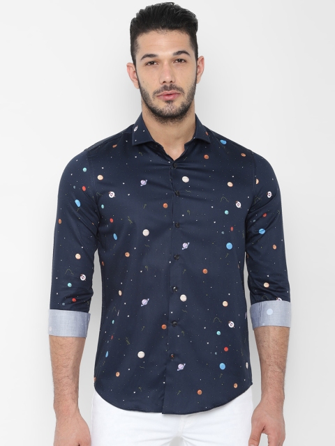 

SIMON CARTER LONDON Men Navy Blue & White Slim Fit Printed Casual Shirt