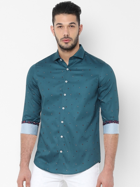 

SIMON CARTER LONDON Men Teal Blue Slim Fit Printed Casual Shirt