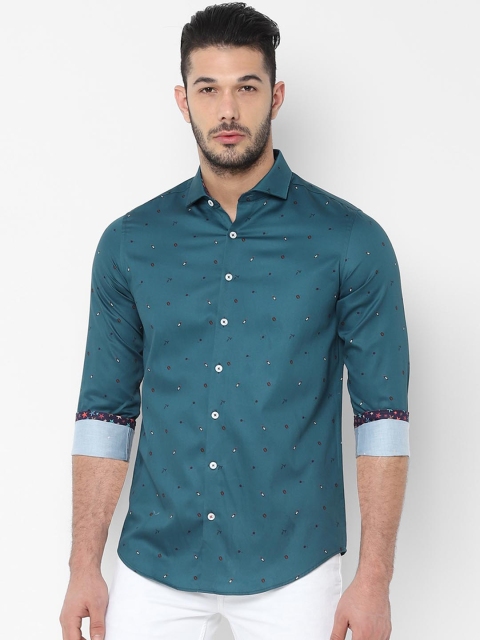 

SIMON CARTER LONDON Men Teal Blue Slim Fit Printed Casual Shirt