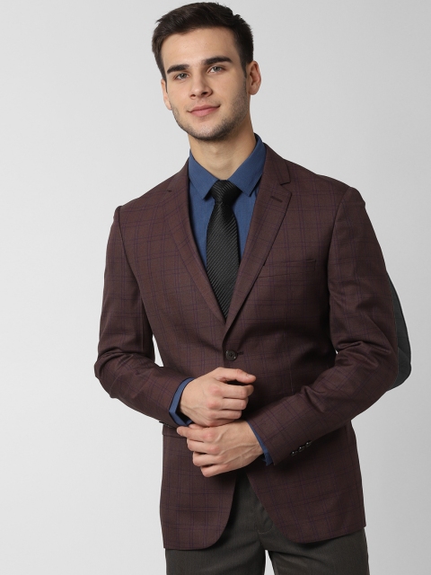 

Peter England Men Brown Checked Slim-Fit Single-Breasted Formal Blazer
