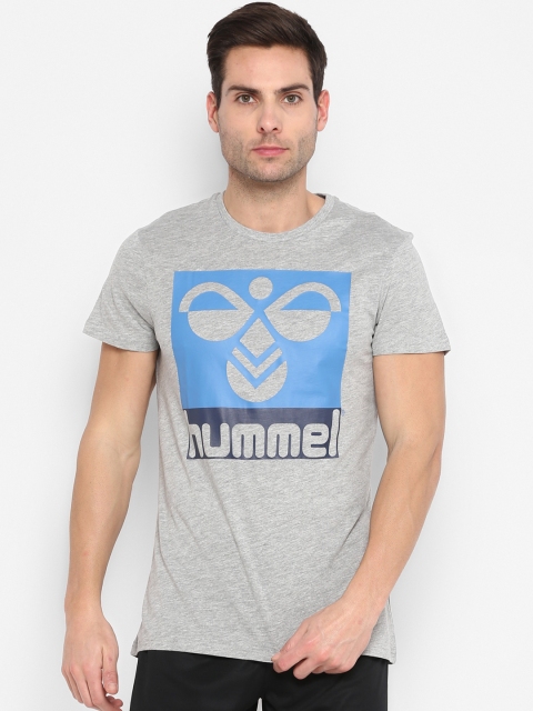 

hummel Men Grey & Blue Printed Round Neck T-shirt