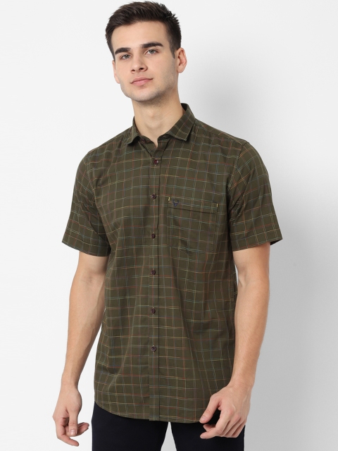 

Allen Solly Men Olive Green Slim Fit Checked Casual Shirt