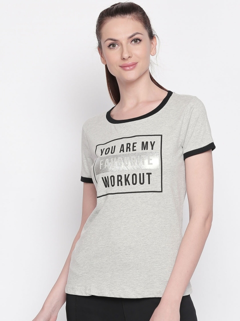 

Ajile by Pantaloons Women Grey & Black Printed Round Neck T-shirt