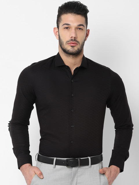 

SIMON CARTER LONDON Men Black Slim Fit Self Design Formal Shirt