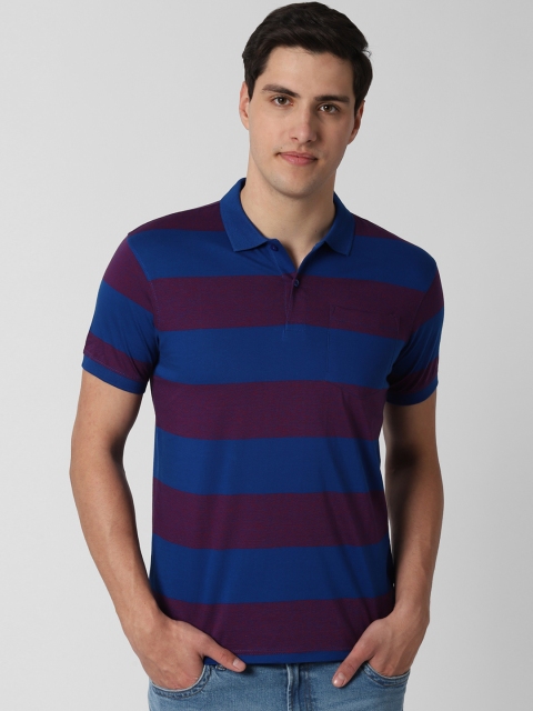 

Peter England Casuals Men Blue & Purple Striped Polo Collar T-shirt