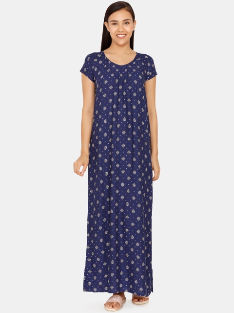 

Zivame Navy Blue Printed Nightdress ZI603YFASHC