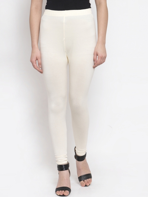

TAG 7 Women Off White Solid High-Rise Churidar Leggings