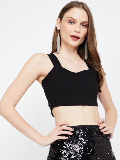 

Ginger by Lifestyle Women Black Solid Styled Back Crop Top