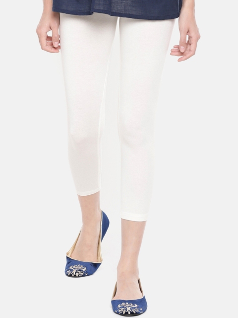 

De Moza Women Off White Solid Three-Fourth Length Leggings