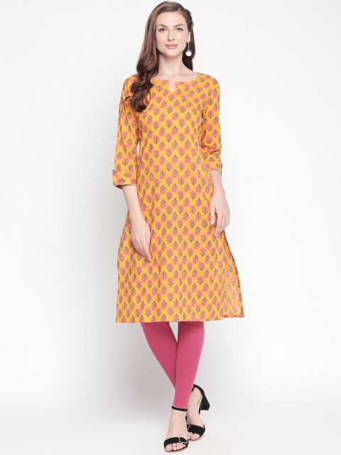 

ZRI Women Yellow & Pink Printed Straight Kurta