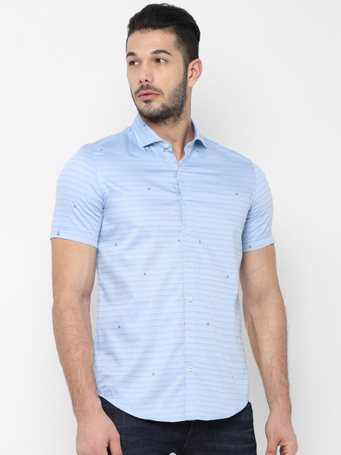 

SIMON CARTER LONDON Men Blue Slim Fit Striped Casual Shirt