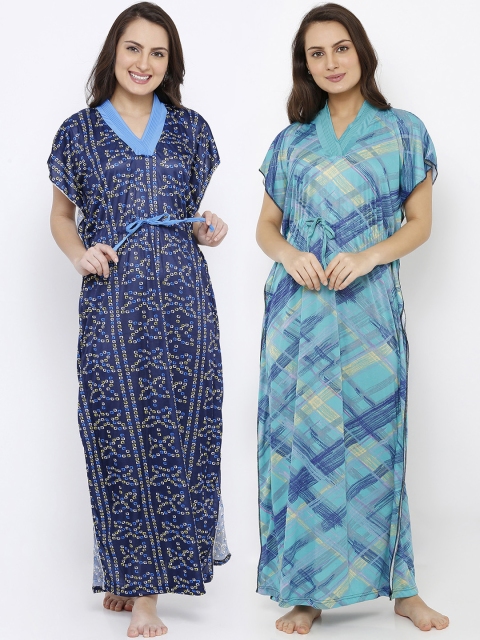 

Pretty Awesome Pack of 2 Printed Nightdresses, Turquoise blue