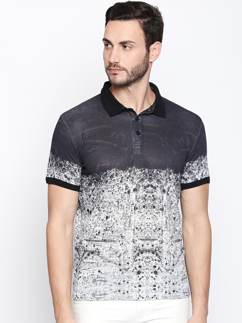 

Rex Straut Jeans Men Grey Printed Polo Collar T-shirt