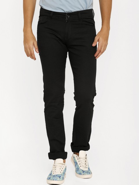 Rex Straut Jeans Men Black Tapered Fit Mid-Rise Clean Look Stretchable Jeans