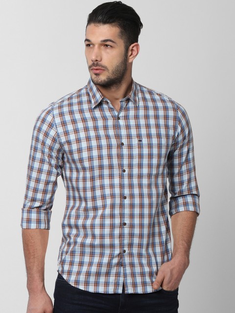 

Peter England Casuals Men Blue & Brown Slim Fit Checked Casual Shirt