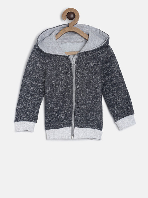 

MINI KLUB Boys Black & Grey Self Design Hooded Sweatshirt