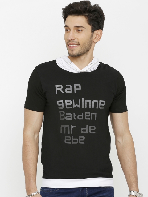 

Rex Straut Jeans Men Black Printed Hood T-shirt