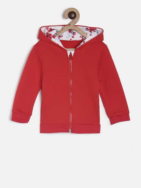 

MINI KLUB Girls Red Solid Hooded Sweatshirt