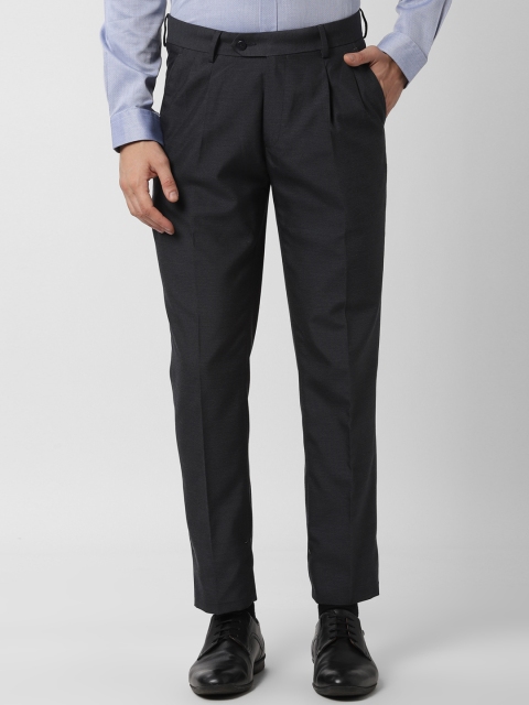 

Peter England Men Grey Slim Fit Self Design Regular Trousers