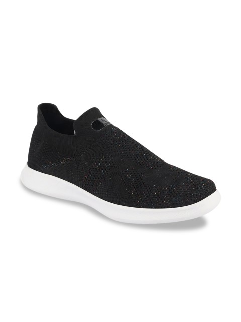 

Action Women Black Woven-Design Slip-On Running Shoes