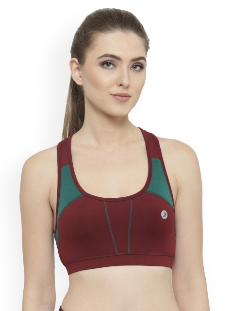 

BUKKUM Maroon & Green Colourblocked Non-Wired Non Padded Sports Bra E-BSB19001