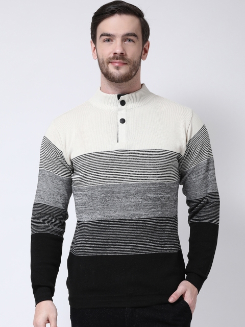

COBB Men White & Grey Striped Pullover Sweater