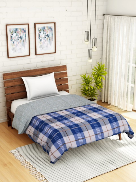 

WELHOME Blue & White Checked AC Room 110 GSM Single Bed Quilt