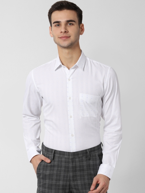 Peter England Men White & Blue Slim Fit Printed Formal Shirt