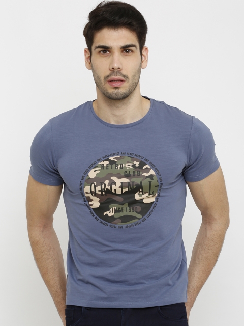 

Rex Straut Jeans Men Blue Printed Round Neck T-shirt