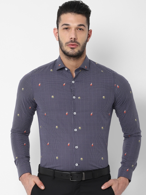 

SIMON CARTER LONDON Men Navy Blue Slim Fit Printed Formal Shirt