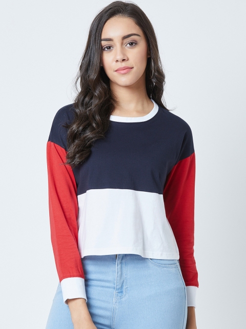 

The Dry State Women Navy Blue Colourblocked Round Neck T-shirt