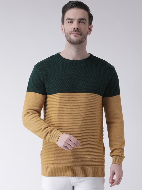 

COBB Men Mustard Colourblocked Pullover Sweater