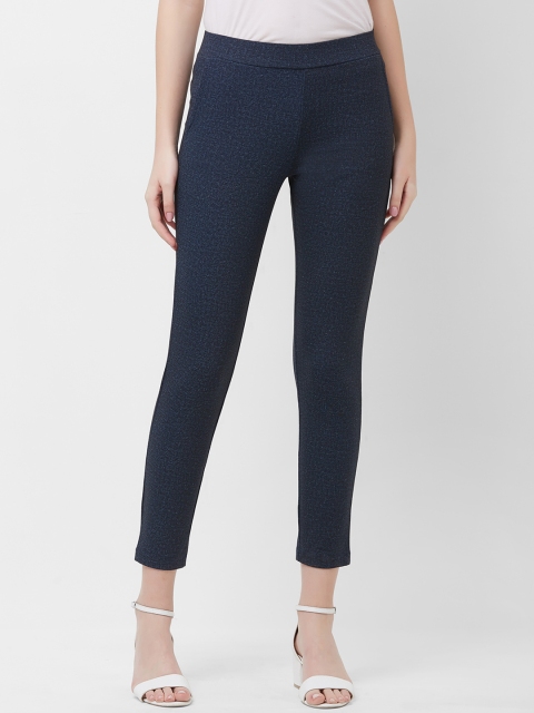 

109F Women Navy Blue Solid Treggings