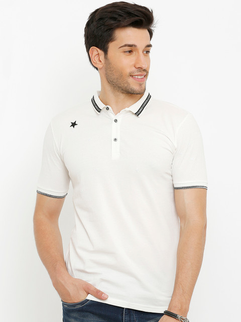 

Rex Straut Jeans Men White Solid Polo Collar T-shirt