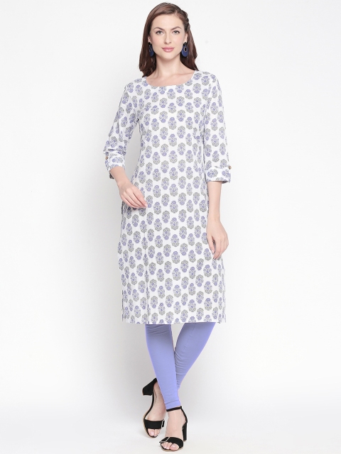 

ZRI Women White & Blue Printed Straight Kurta