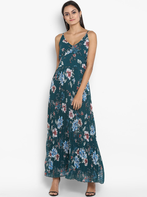 

MIAMINX Women Teal Green Printed Maxi Dress