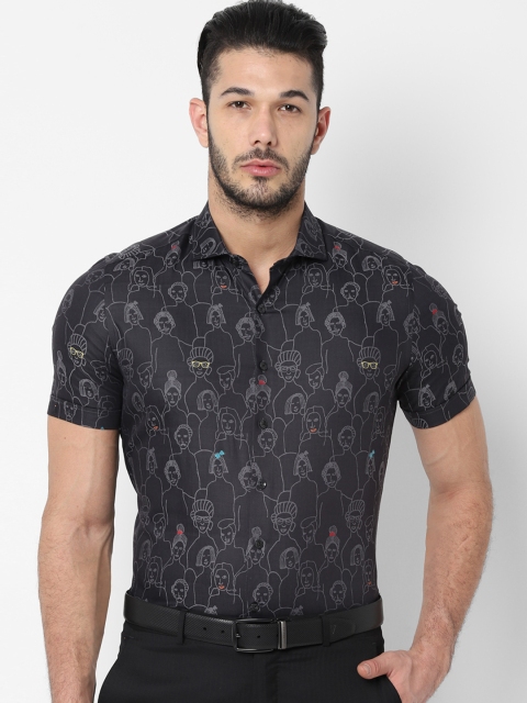 

SIMON CARTER LONDON Men Black & Grey Slim Fit Printed Formal Shirt