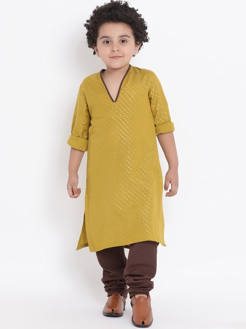 

WONDERMOM Boys Yellow & Brown Printed Kurta with Pyjama