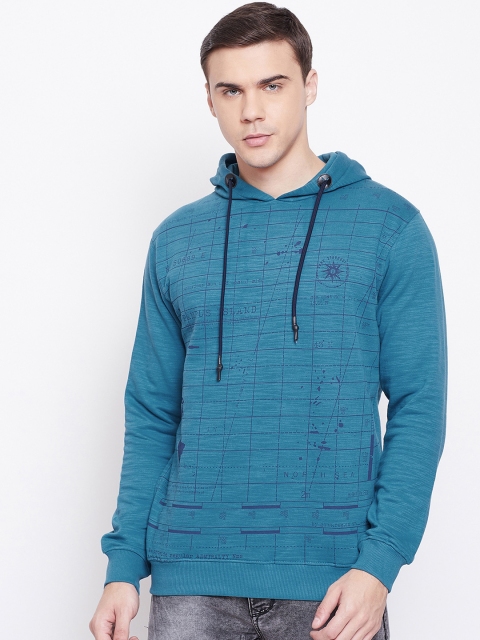 

Duke Men Blue Printed Hooded Sweatshirt