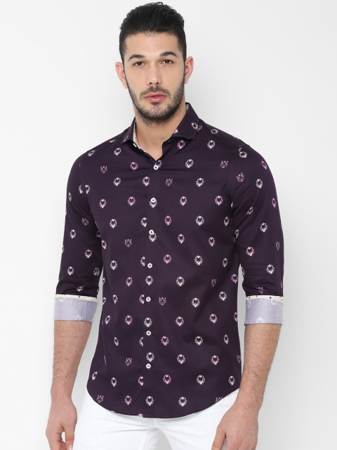 

SIMON CARTER LONDON Men Purple & White Slim Fit Printed Casual Shirt