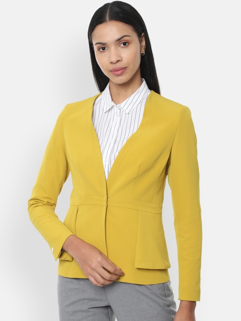 

Van Heusen Woman Mustard Yellow Solid Collarless Single Breasted Blazer