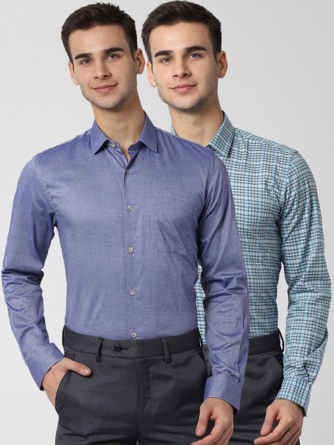 

Peter England Men Pack Of 2 Slim Fit Checked Formal Shirt, Blue