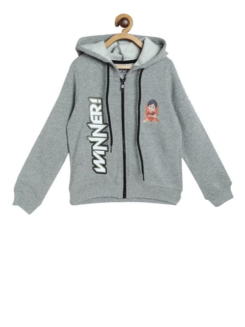

Shiva Boys Grey & White Printed Hooded Sweatshirt