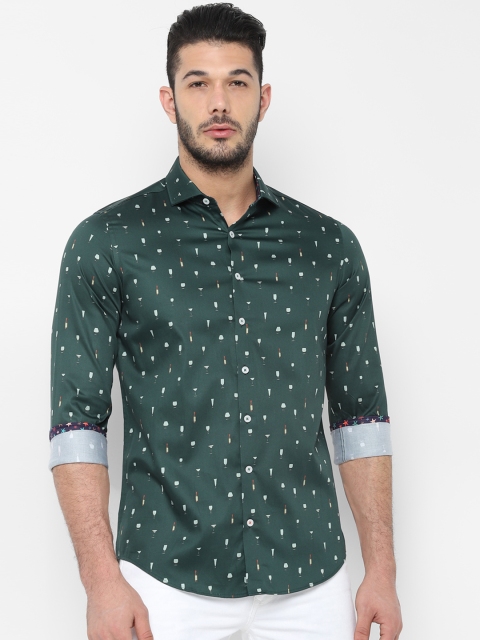 

SIMON CARTER LONDON Men Green & White Slim Fit Printed Casual Shirt