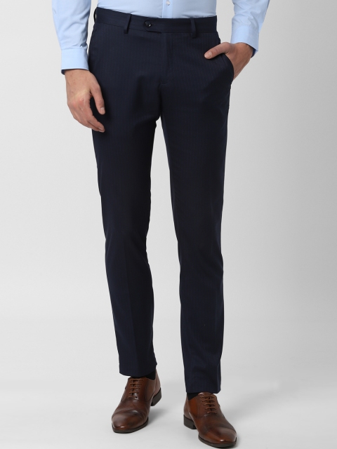 

Peter England Men Navy Blue Slim Fit Striped Formal Trousers