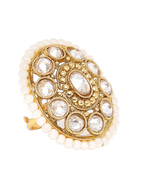 

SALWAR STUDIO Women Gold-Plated & Peach-Coloured Kundan Adjustable Finger Ring