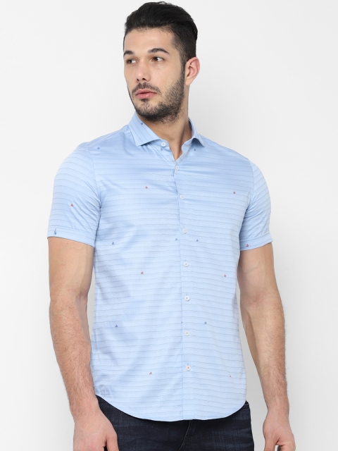 

SIMON CARTER LONDON Men Blue Slim Fit Striped Casual Shirt