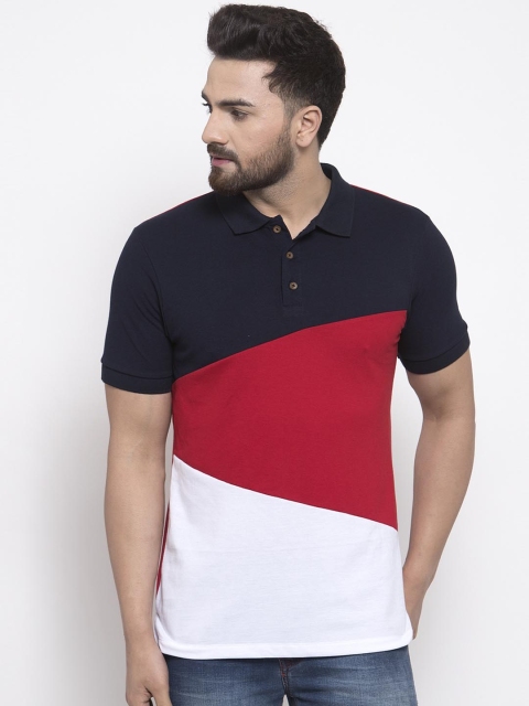 

Kalt Men Navy Blue Colourblocked Polo Collar T-shirt