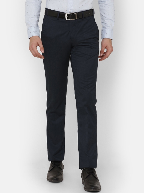 

Double Two Men Navy Blue Slim Fit Solid Formal Trousers