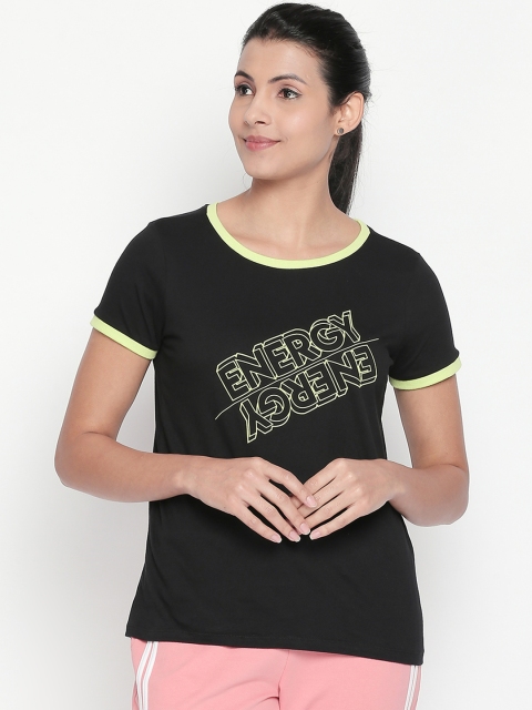 Ajile by Pantaloons Women Black Printed Round Neck Pure Cotton T-shirt
